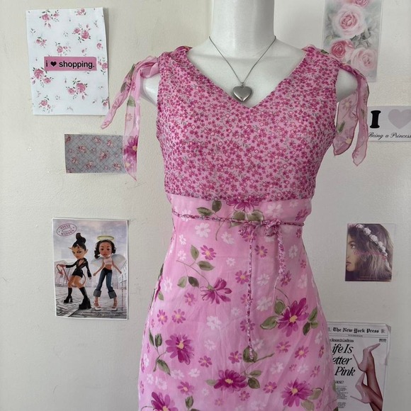 Girl Code Y2K Pink Floral Asymmetrical Fairycore Midi Dress Size 16 — Whimsygoth - Picture 5 of 6